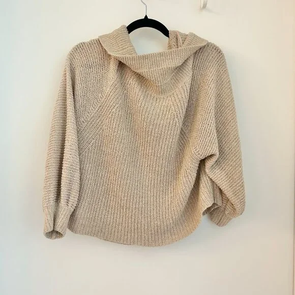 Free People Oversized Edessa Pullover Sweater in Almond Combo Taupe Size M - Picture 8 of 8